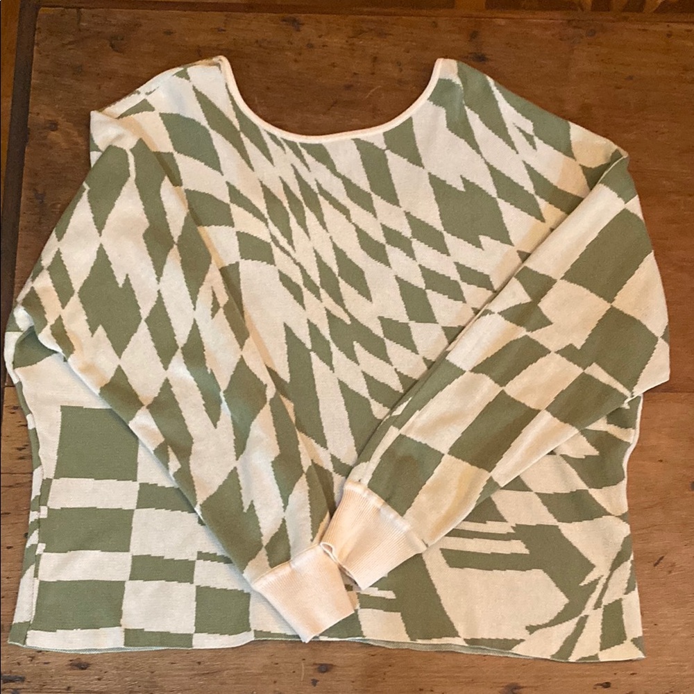 Geometric Green and White Sweater